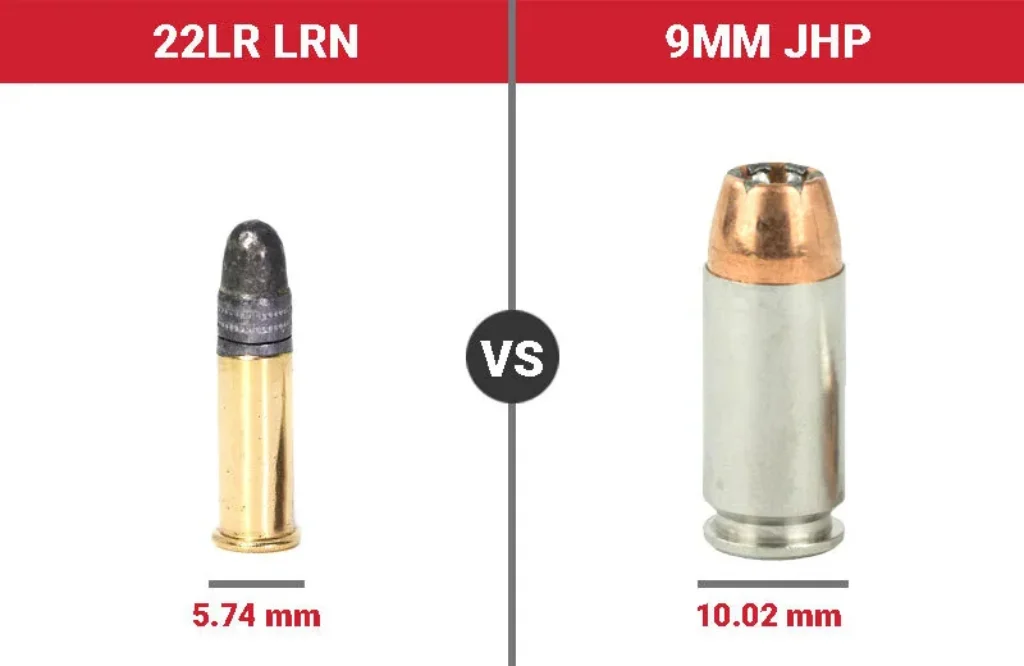 22lr vs 9mm ammo comparison picture