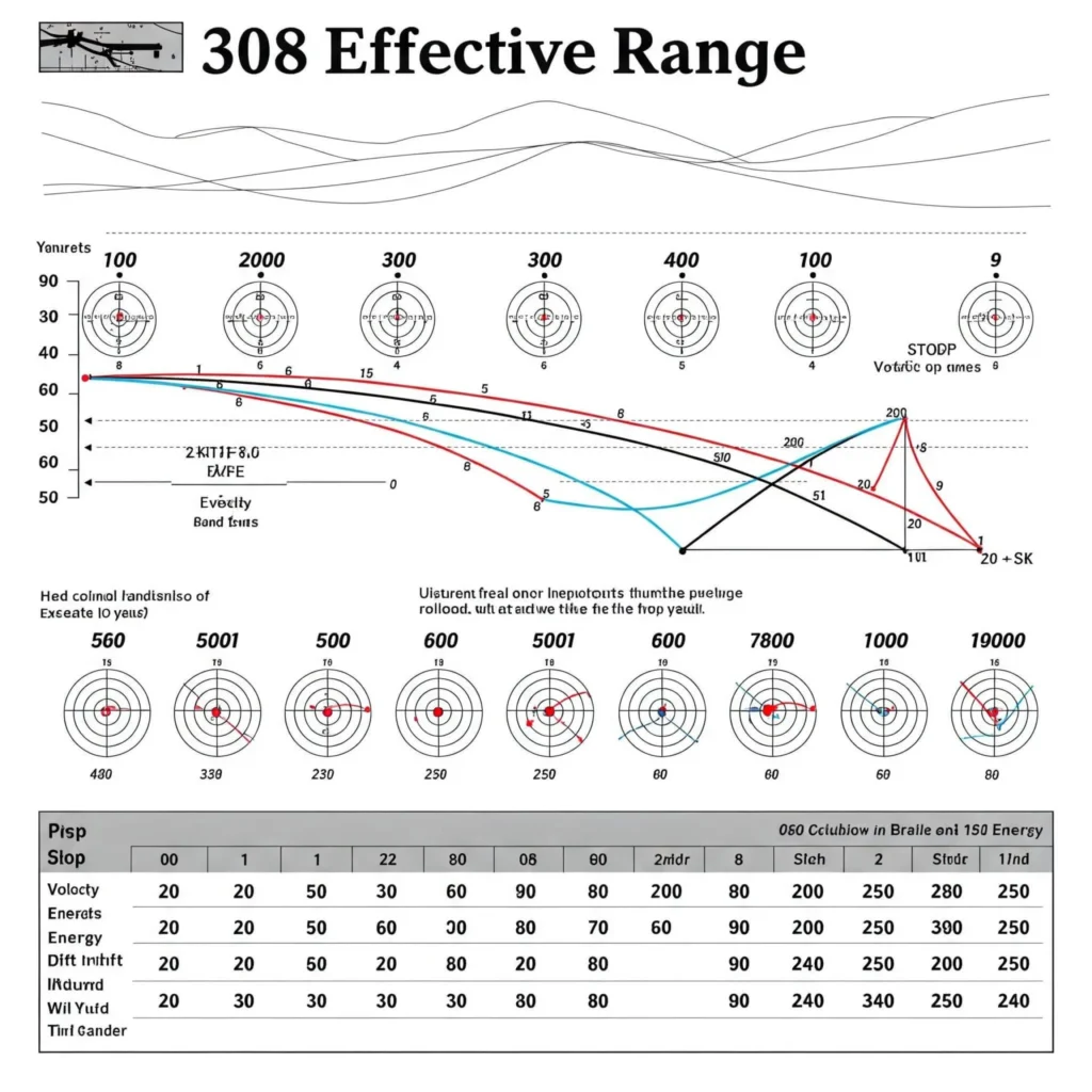 308 Winchester Effective Range Chart with Target Graphics and Accuracy