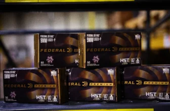 Boxes of federal hst 9mm +p-147gr on a warehouse shelf target sports usa exclusive